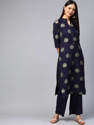 Navy-blue printed crepe kurtas-and-kurtis 1
