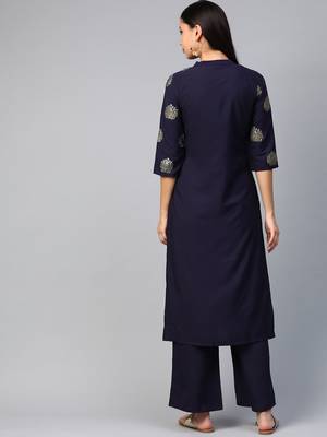 Navy-blue printed crepe kurtas-and-kurtis 2