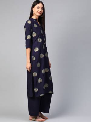 Navy-blue printed crepe kurtas-and-kurtis 4