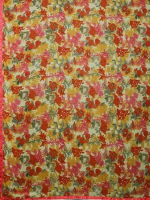 Yellow printed chiffon saree with blouse 5