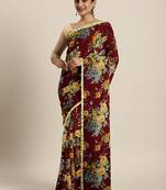 Maroon printed chiffon saree with blouse