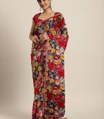 Multicolor printed chiffon saree with blouse