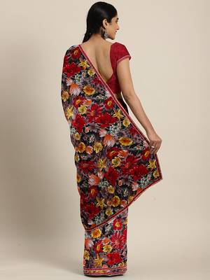Multicolor printed chiffon saree with blouse 2