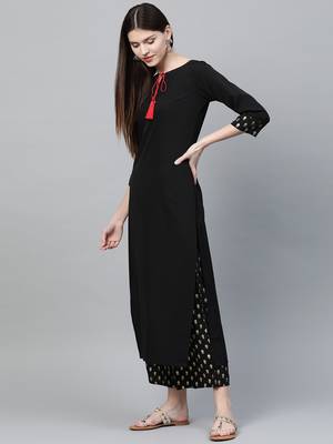 Black printed crepe kurtas-and-kurtis 4