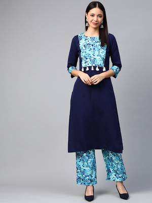 Navy-blue printed crepe kurtas-and-kurtis 1