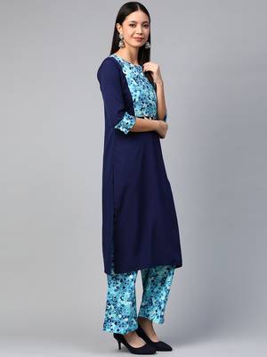 Navy-blue printed crepe kurtas-and-kurtis 3