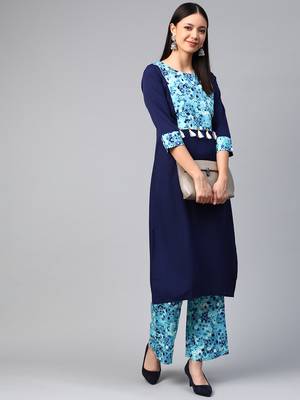 Navy-blue printed crepe kurtas-and-kurtis 4