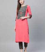 Coral printed crepe kurtas-and-kurtis