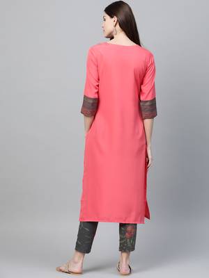 Coral printed crepe kurtas-and-kurtis 2