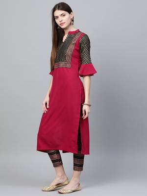 Pink printed crepe kurtas-and-kurtis 4