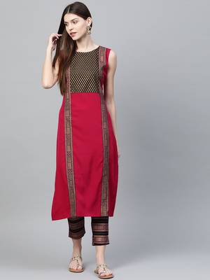 Pink printed crepe kurtas-and-kurtis 1
