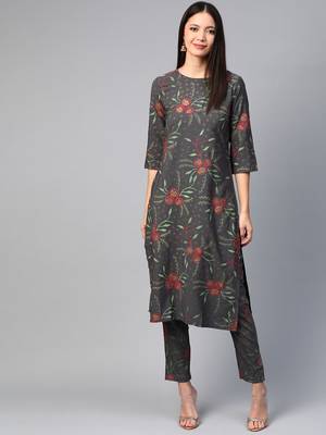 Grey printed crepe kurtas-and-kurtis 1