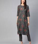Grey printed crepe kurtas-and-kurtis