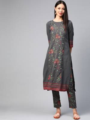 Grey printed crepe kurtas-and-kurtis 1