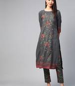 Grey printed crepe kurtas-and-kurtis
