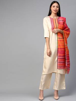 Cream printed art silk kurtas-and-kurtis 1