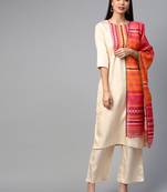 Cream printed art silk kurtas-and-kurtis