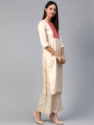 Cream printed art silk kurtas-and-kurtis 3