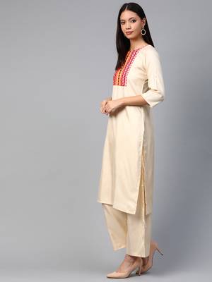 Cream printed art silk kurtas-and-kurtis 4
