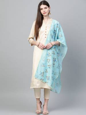 Cream printed art silk kurtas-and-kurtis 1