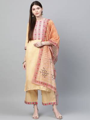 Cream printed art silk kurtas-and-kurtis 1