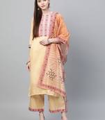 Cream printed art silk kurtas-and-kurtis