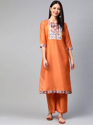 Orange printed art silk kurtas-and-kurtis 1