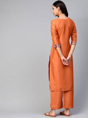Orange printed art silk kurtas-and-kurtis 2