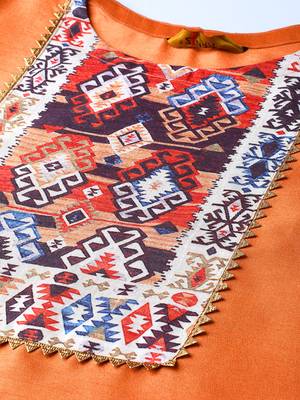 Orange printed art silk kurtas-and-kurtis 4