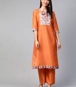 Orange printed art silk kurtas-and-kurtis