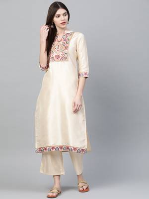 Cream printed art silk kurtas-and-kurtis 1
