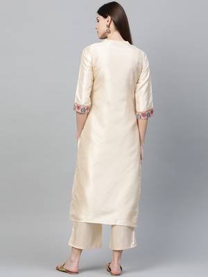 Cream printed art silk kurtas-and-kurtis 2