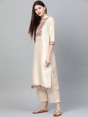 Cream printed art silk kurtas-and-kurtis 3