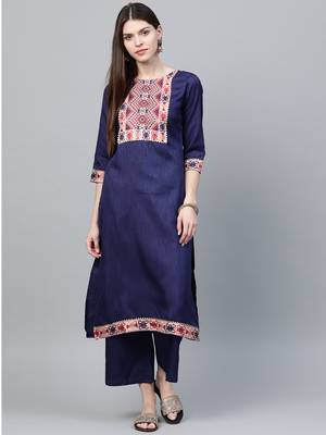 Navy-blue printed art silk kurtas-and-kurtis 1