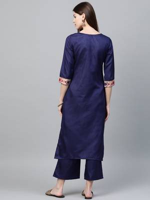 Navy-blue printed art silk kurtas-and-kurtis 2