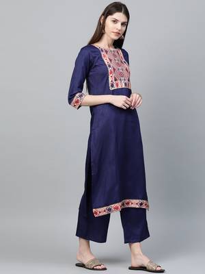 Navy-blue printed art silk kurtas-and-kurtis 3