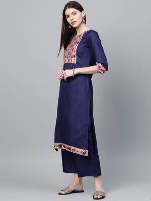 Navy-blue printed art silk kurtas-and-kurtis 4