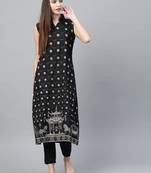 Black printed art silk kurtas-and-kurtis