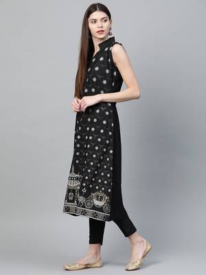 Black printed art silk kurtas-and-kurtis 4