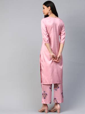 Pink printed art silk kurtas-and-kurtis 2