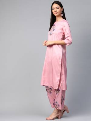 Pink printed art silk kurtas-and-kurtis 3