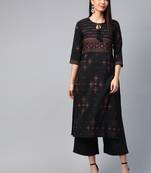 Black printed art silk kurtas-and-kurtis