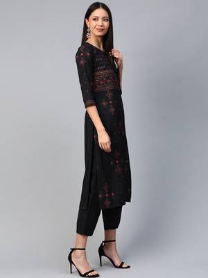 Black printed art silk kurtas-and-kurtis 3