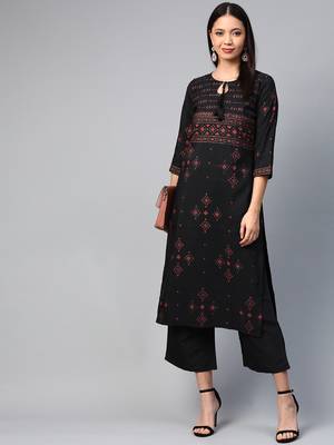 Black printed art silk kurtas-and-kurtis 4