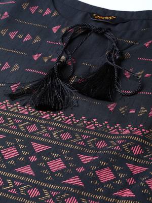 Black printed art silk kurtas-and-kurtis 5