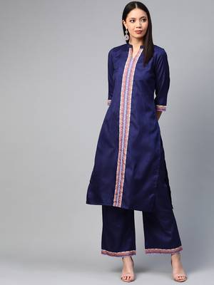Navy-blue printed art silk kurtas-and-kurtis 1