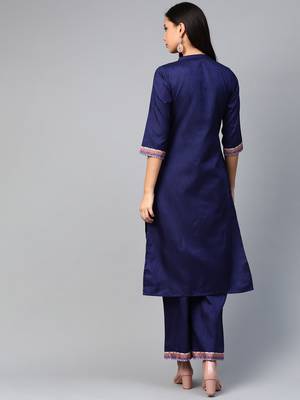 Navy-blue printed art silk kurtas-and-kurtis 2