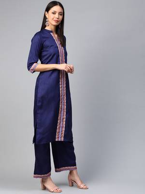 Navy-blue printed art silk kurtas-and-kurtis 3