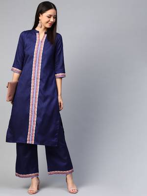 Navy-blue printed art silk kurtas-and-kurtis 4