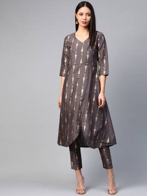 Grey printed art silk kurtas-and-kurtis 1